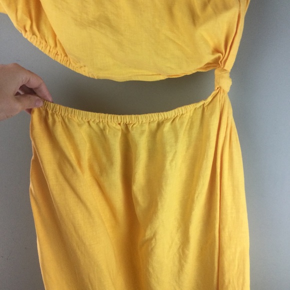 Farm Rio One Shoulder Open Waist Knotted Yellow Linen Blend Midi Dress Sz Small - Picture 7 of 13